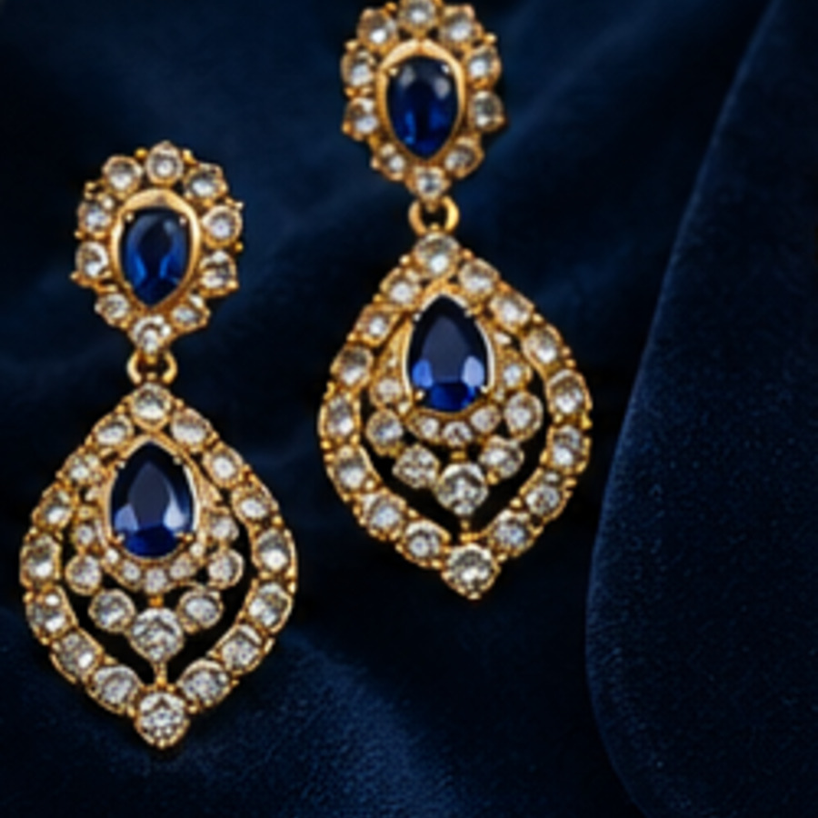 AI-created sapphire earring close-up