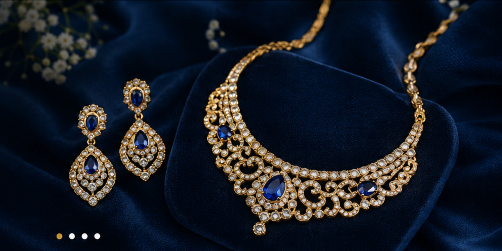 AI-created luxury sapphire and gold jewellery composition